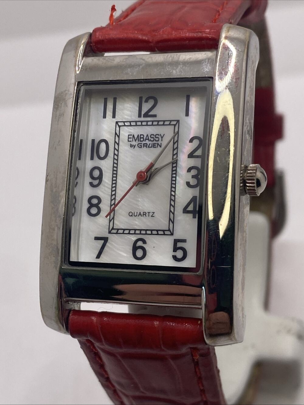 Embassy By Gruen Womens Red Band Tank Watch New Battery